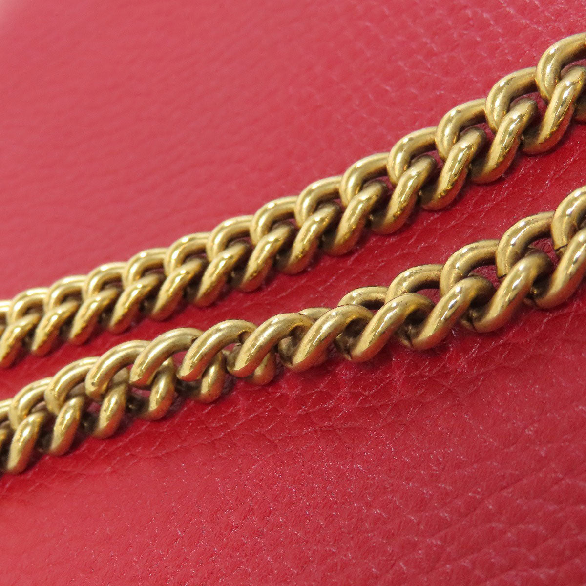 GUCCI Long Wallet Purse 401232 leather Red GG Marmont Chain Wallet Women Used Authentic