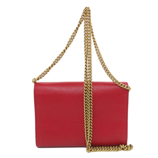 GUCCI Long Wallet Purse 401232 leather Red GG Marmont Chain Wallet Women Used Authentic