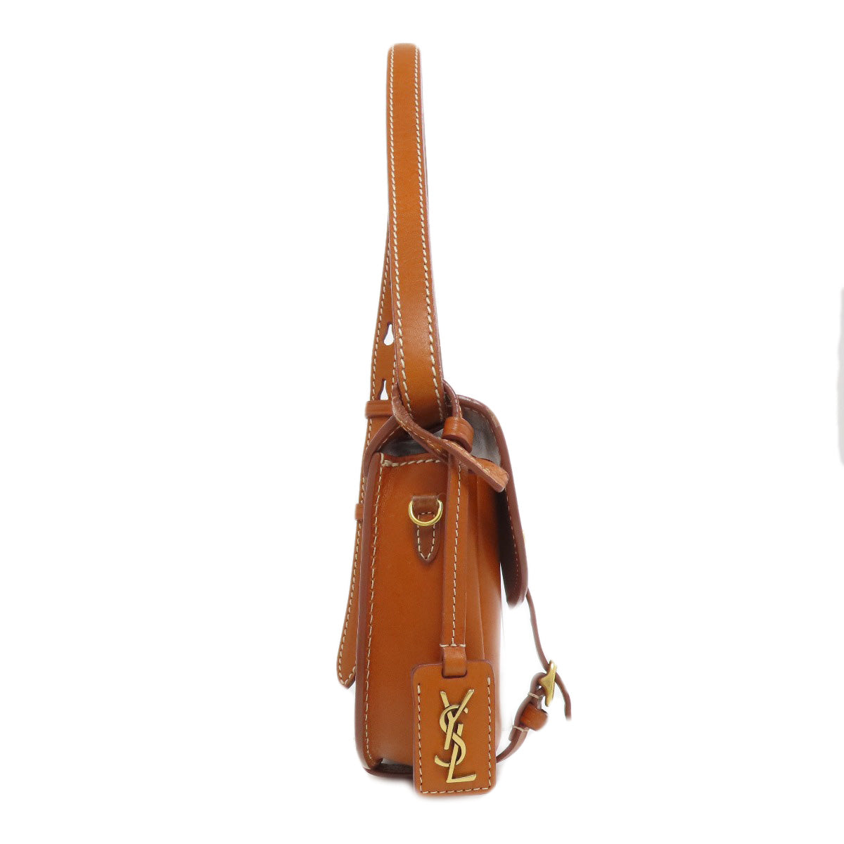 SAINT LAURENT Shoulder Bag leather Brown logo Women Used Authentic