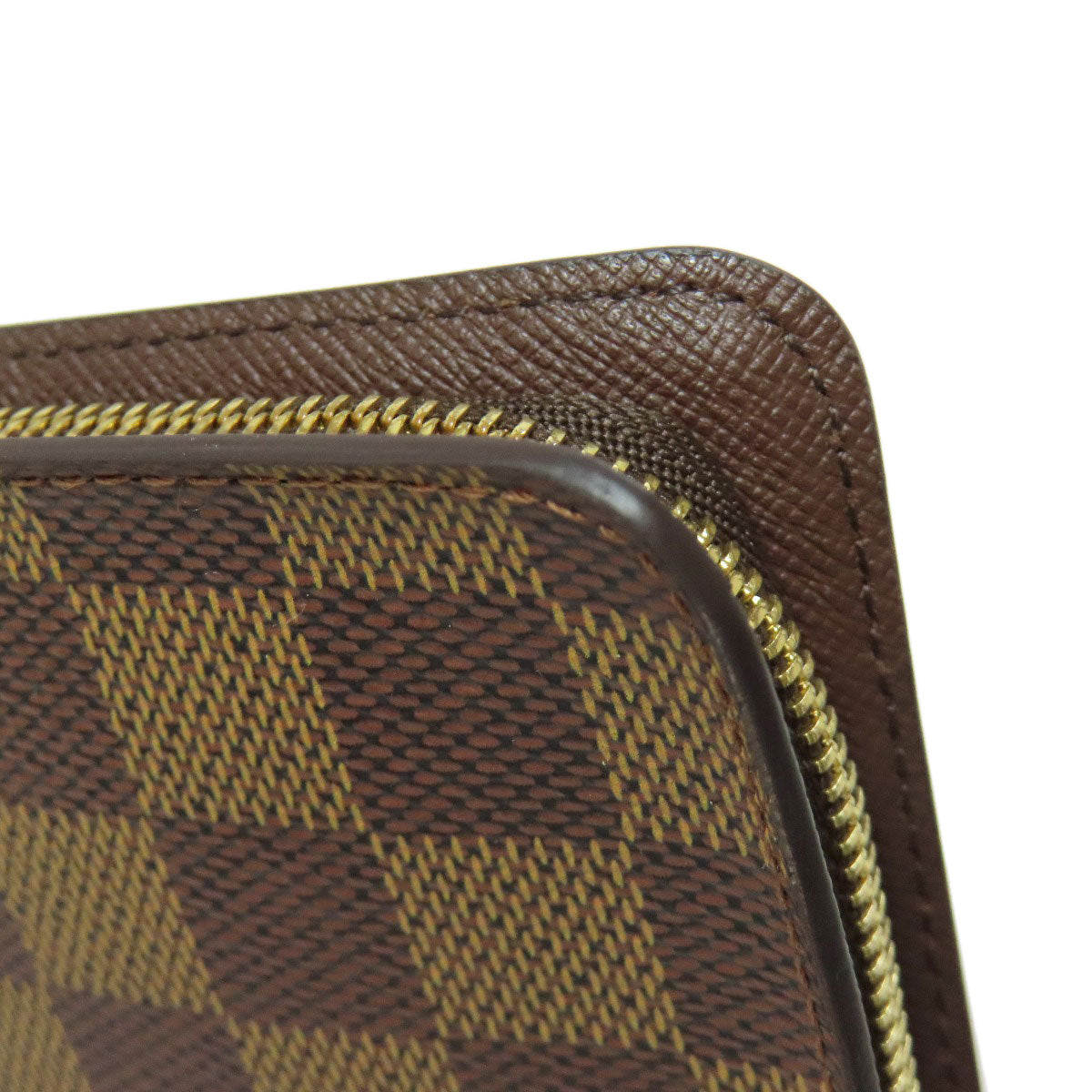 LOUIS VUITTON Long Wallet Purse N61728 Damier canvas Brown Portonet Zip Women Used Authentic