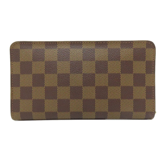 LOUIS VUITTON Long Wallet Purse N61728 Damier canvas Brown Portonet Zip Women Used Authentic