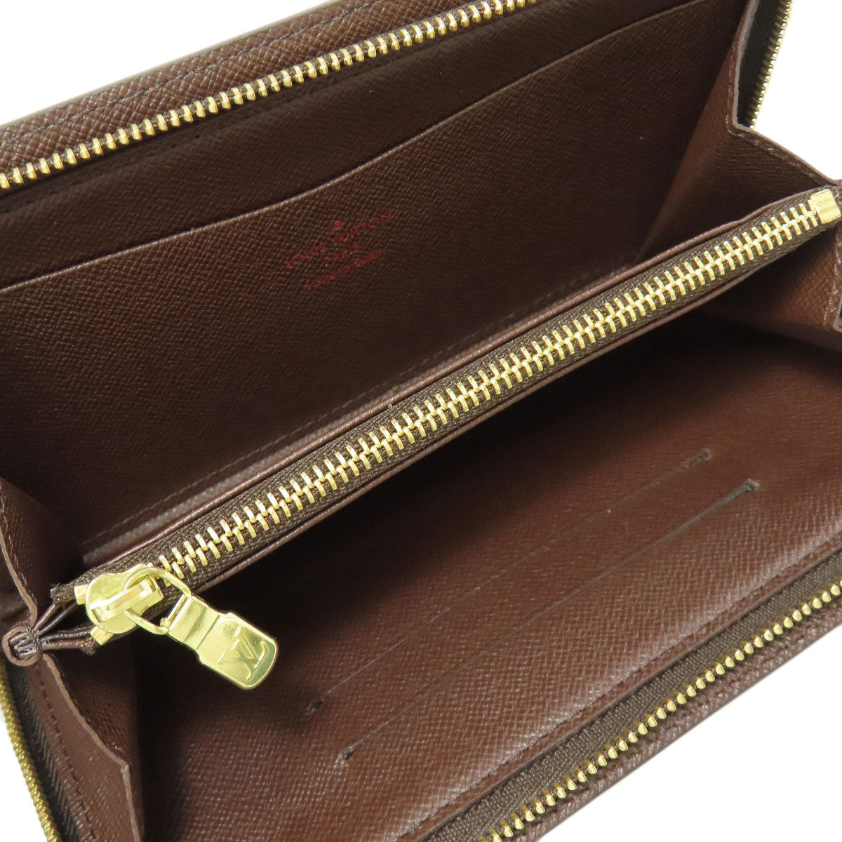 LOUIS VUITTON Long Wallet Purse N61728 Damier canvas Brown Portonet Zip Women Used Authentic