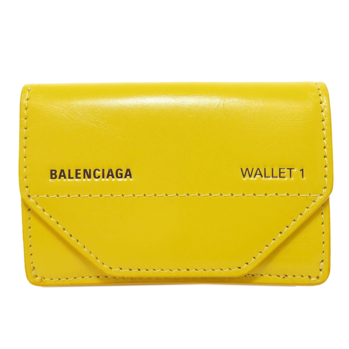 BALENCIAGA Bifold Wallet 529098 leather yellow logo Tri-fold Wallet Women Used Authentic