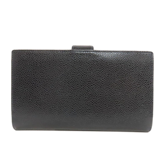 CHANEL Long Wallet Purse Grained Calfskin Skin black COCO Mark Gold Metal Women Used Authentic