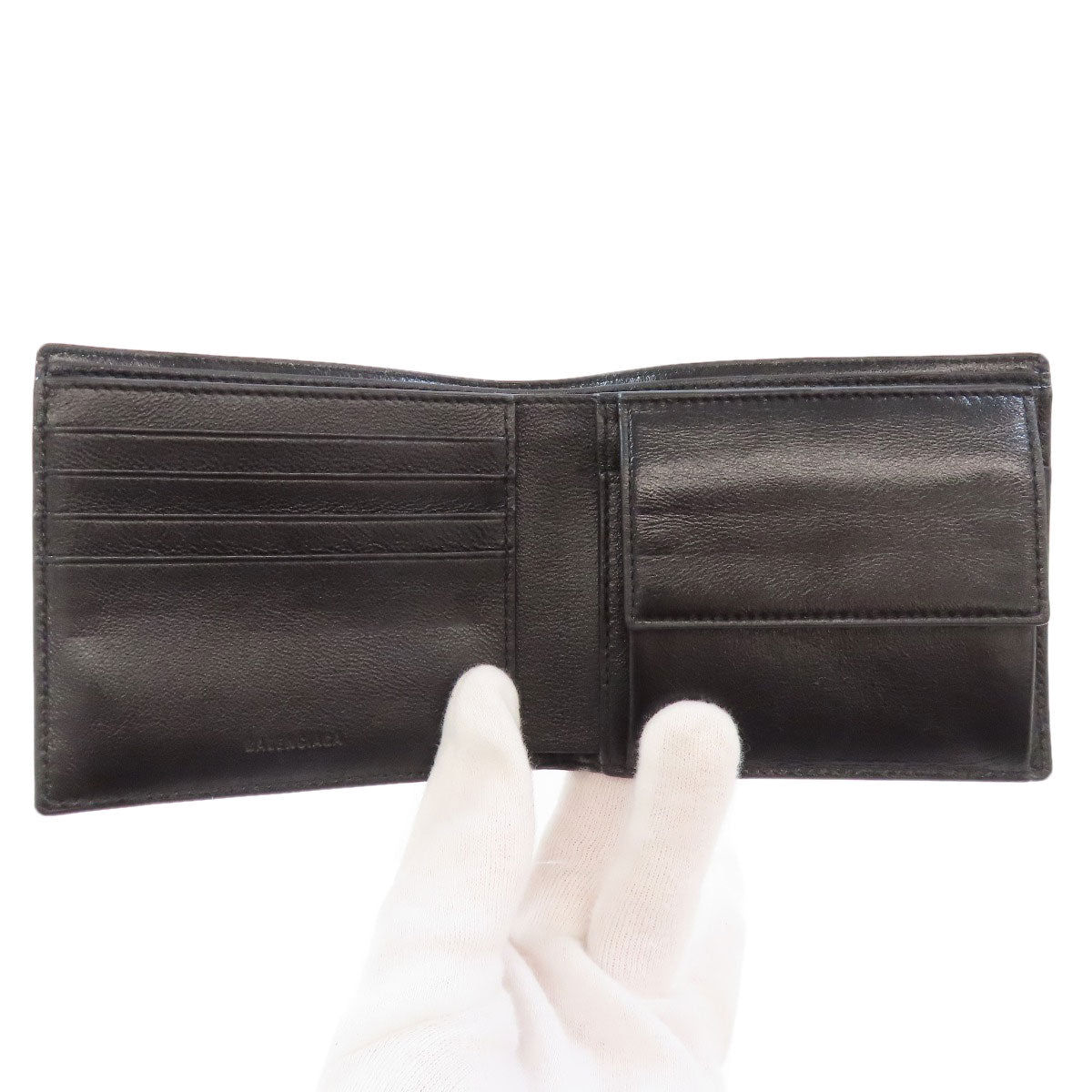 BALENCIAGA Bifold Wallet 594315 leather black logo mens Used Authentic