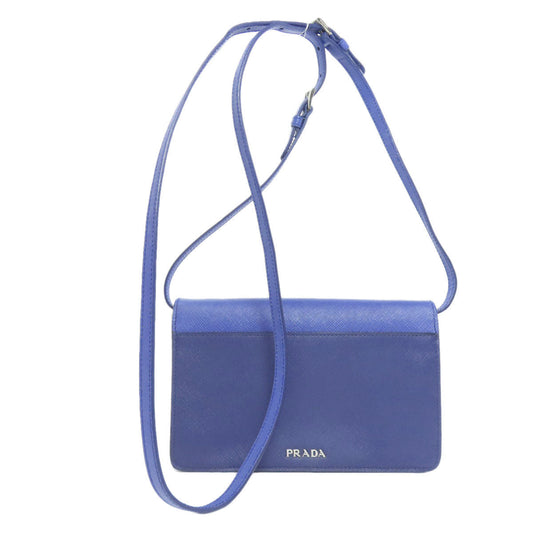 PRADA Long Wallet Purse Safiano blue Shoulder wallet Women Used Authentic