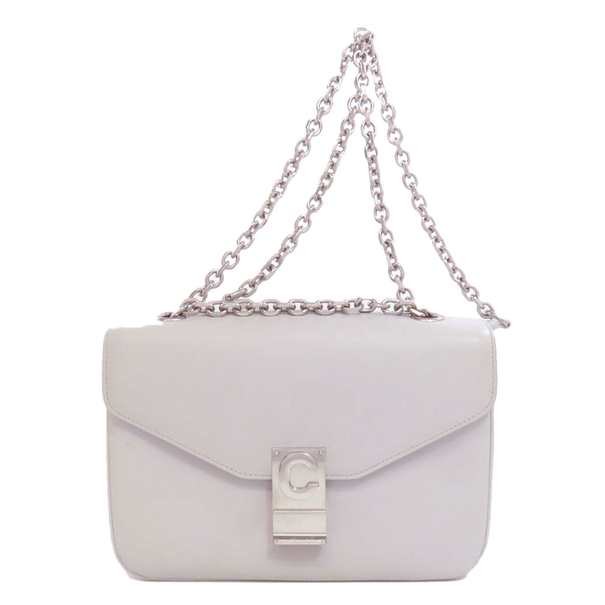 CELINE Shoulder Bag leather gray CMetal Women Used Authentic
