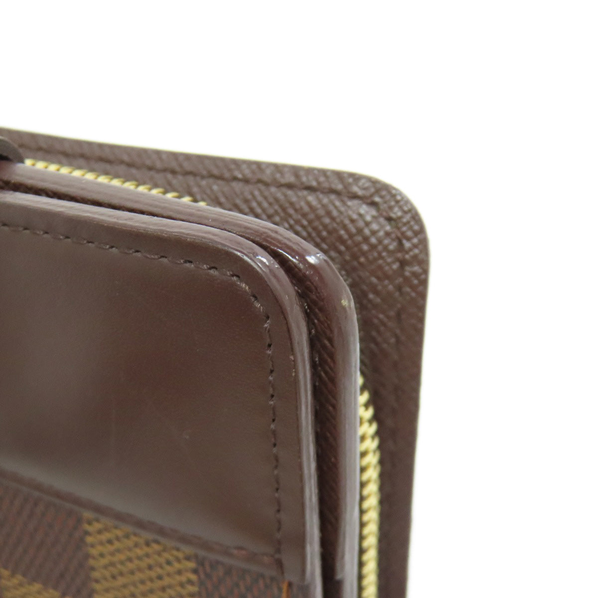 LOUIS VUITTON Bifold Wallet M61668 Damier canvas Brown Compact zip Women Used Authentic