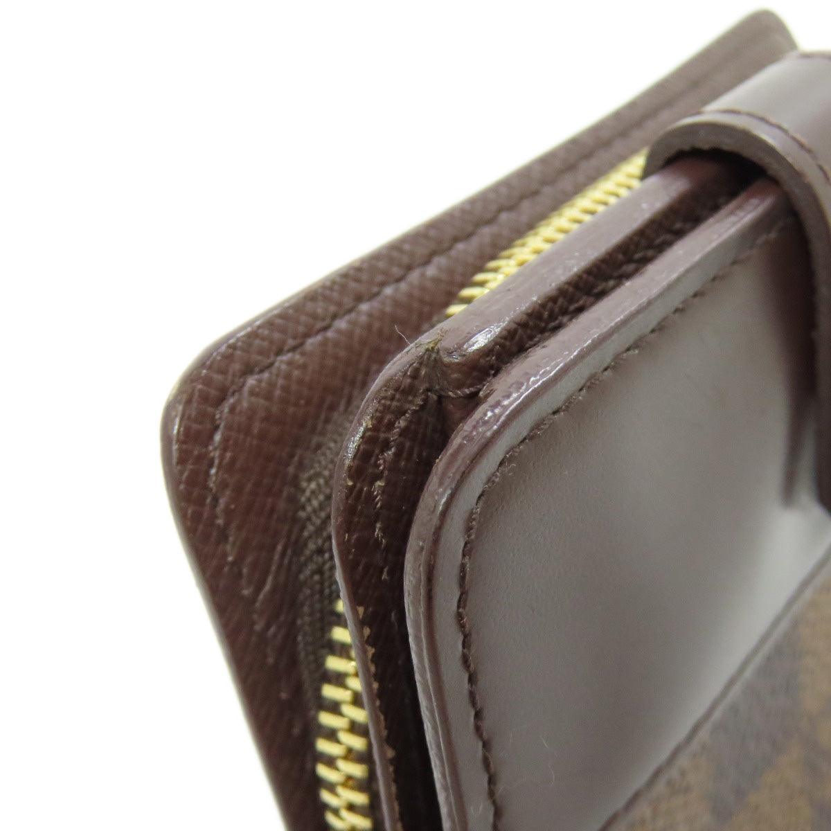 LOUIS VUITTON Bifold Wallet M61668 Damier canvas Brown Compact zip Women Used Authentic