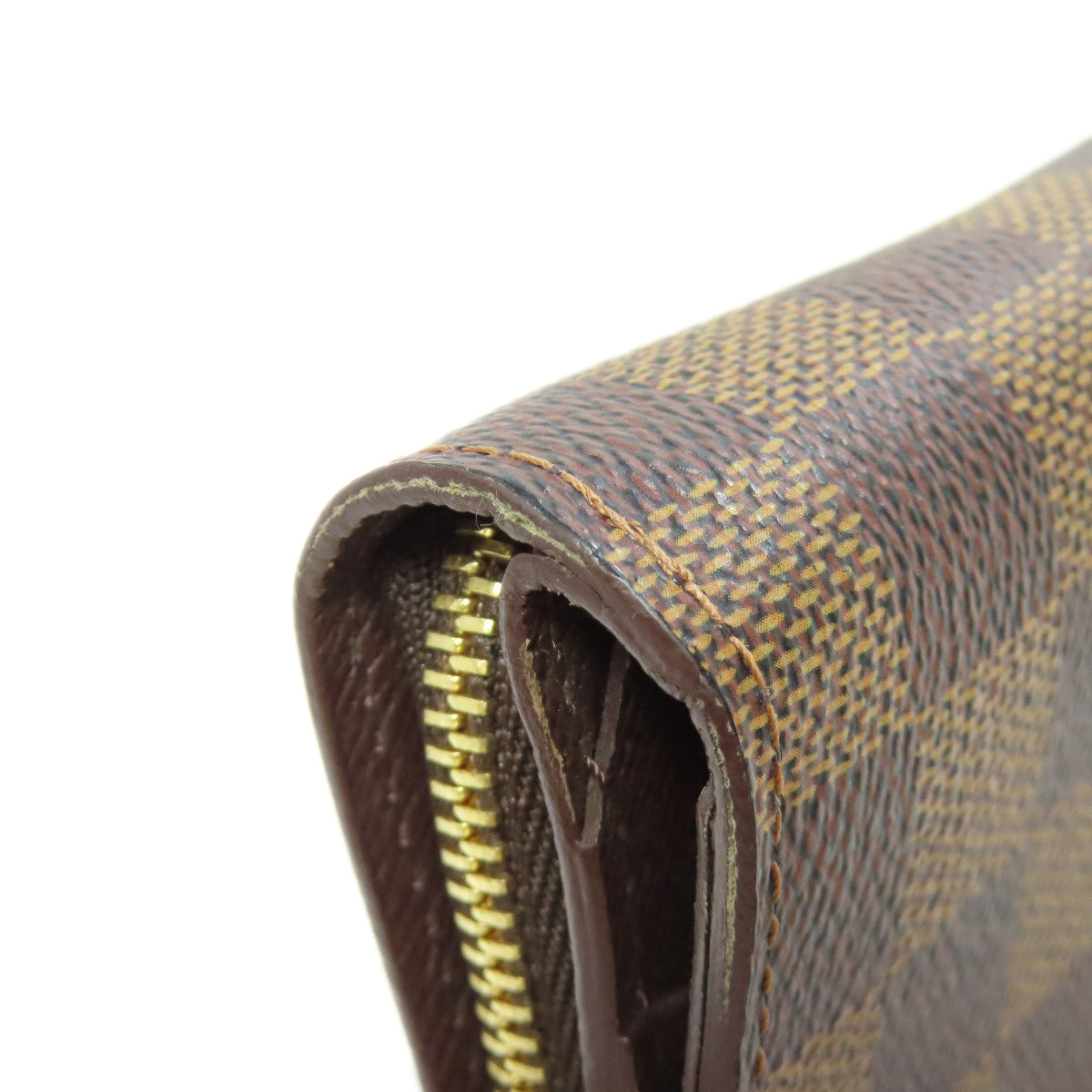 LOUIS VUITTON Bifold Wallet M61668 Damier canvas Brown Compact zip Women Used Authentic