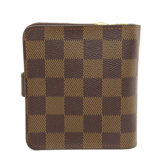 LOUIS VUITTON Bifold Wallet M61668 Damier canvas Brown Compact zip Women Used Authentic