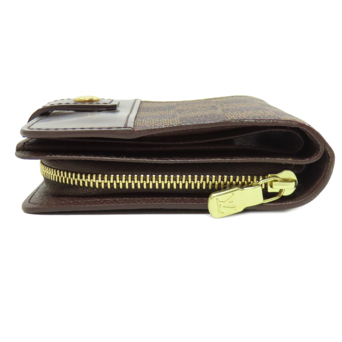 LOUIS VUITTON Bifold Wallet M61668 Damier canvas Brown Compact zip Women Used Authentic