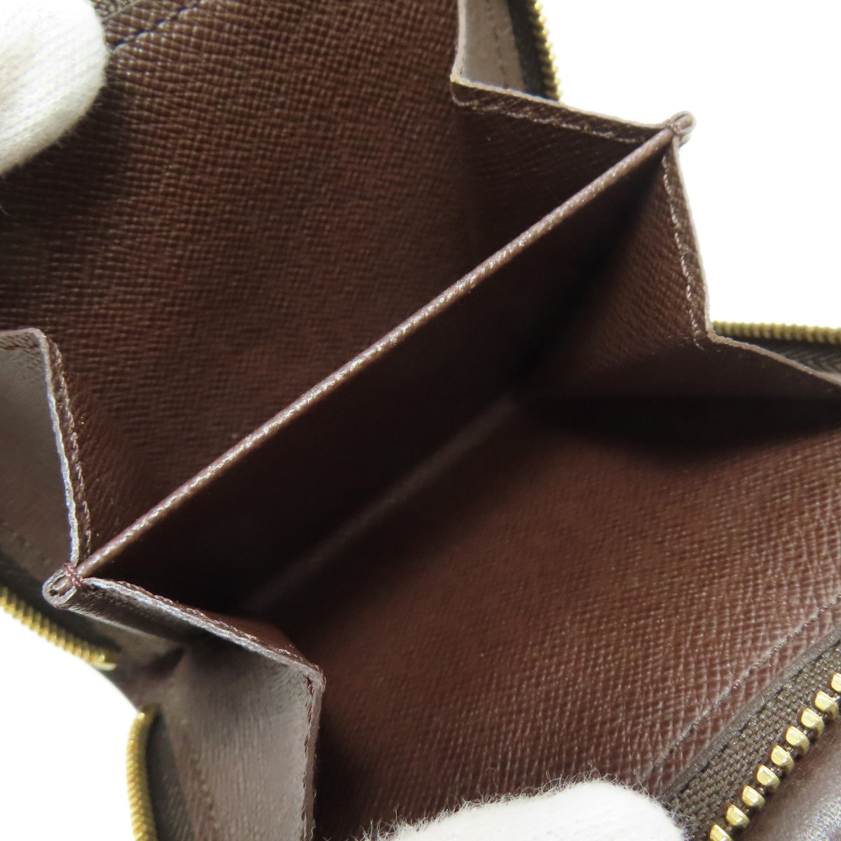 LOUIS VUITTON Bifold Wallet M61668 Damier canvas Brown Compact zip Women Used Authentic