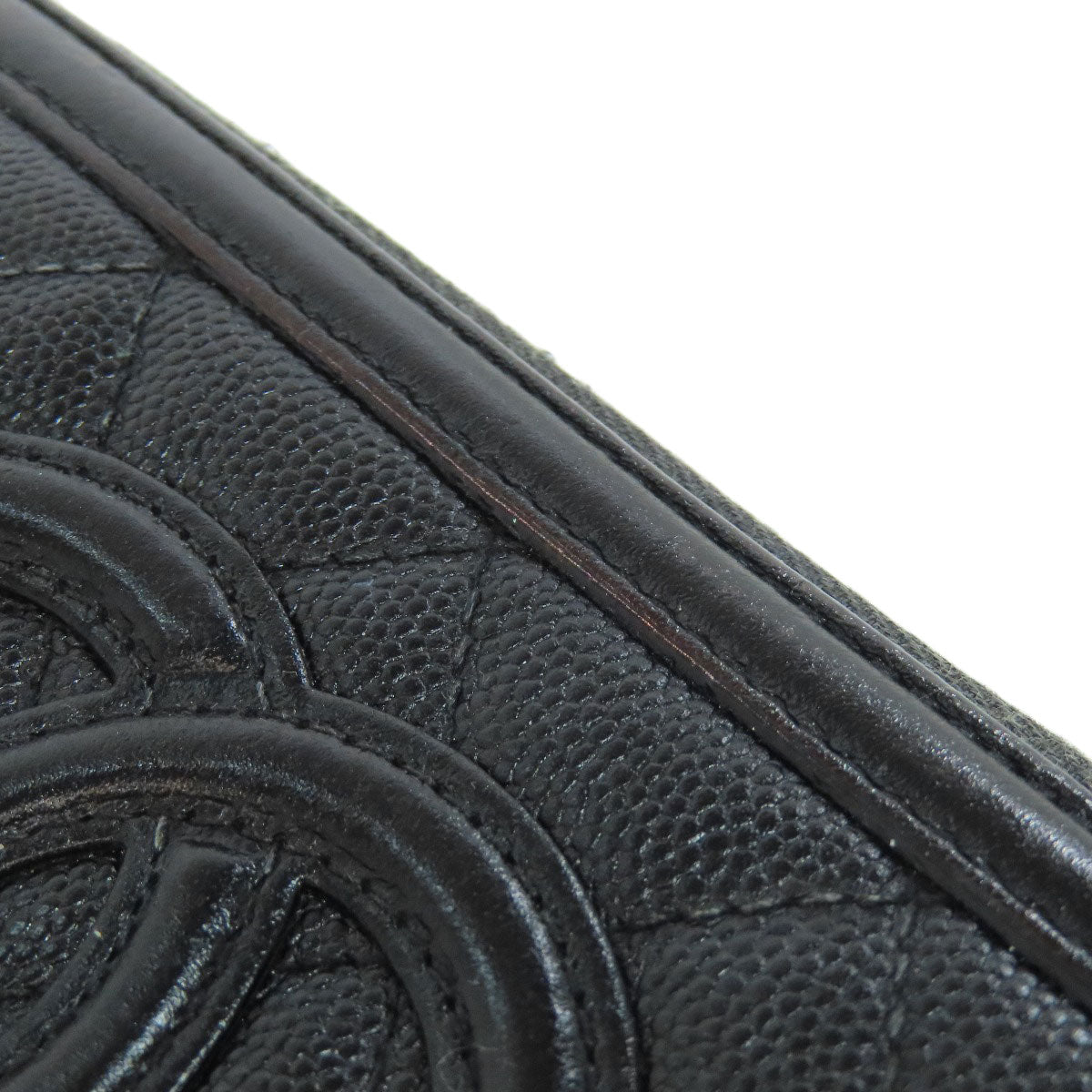 CHANEL Long Wallet Purse Grained Calfskin Skin black Matelasse Gold Metal