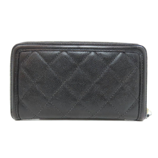 CHANEL Long Wallet Purse Grained Calfskin Skin black Matelasse Gold Metal