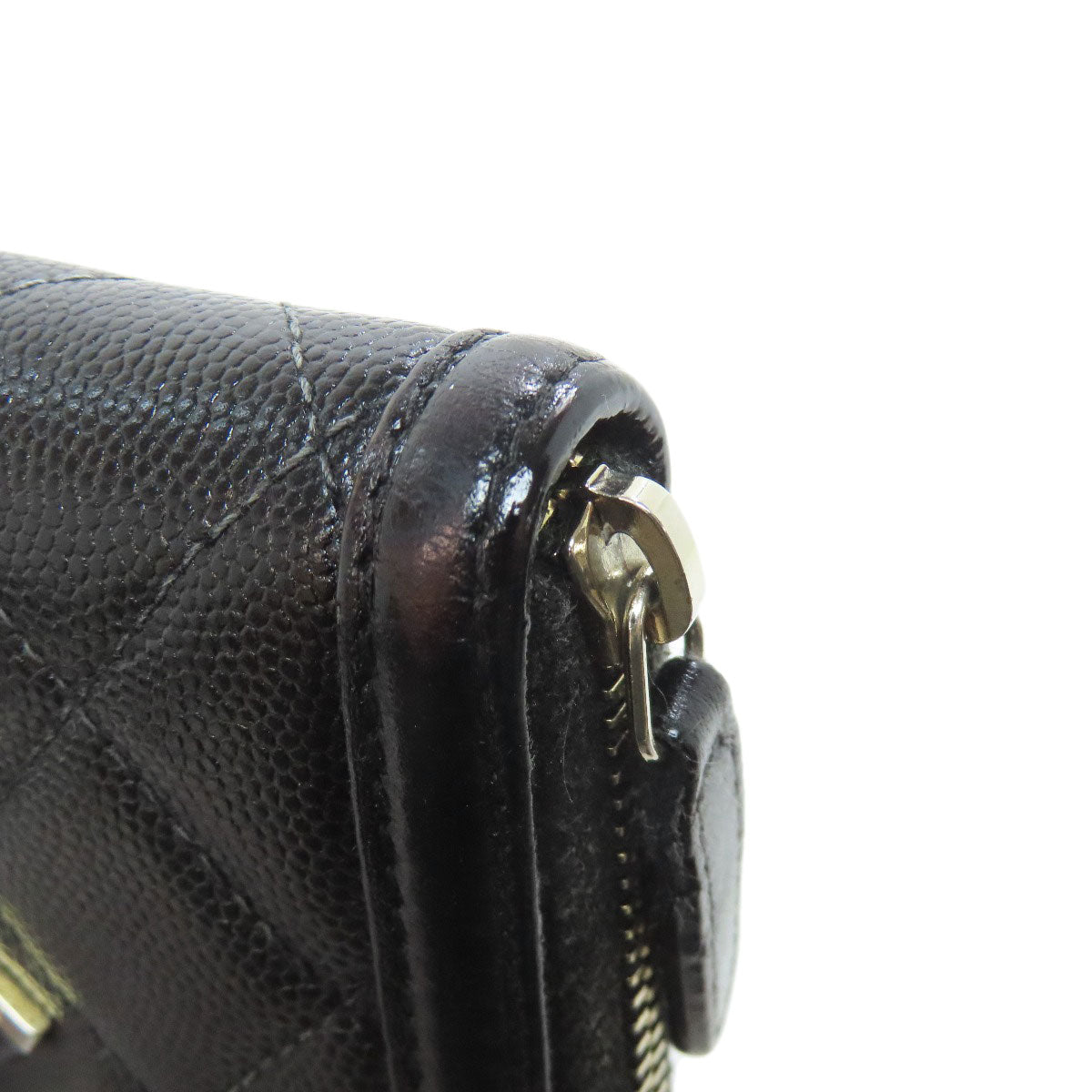 CHANEL Long Wallet Purse Grained Calfskin Skin black Matelasse Gold Metal
