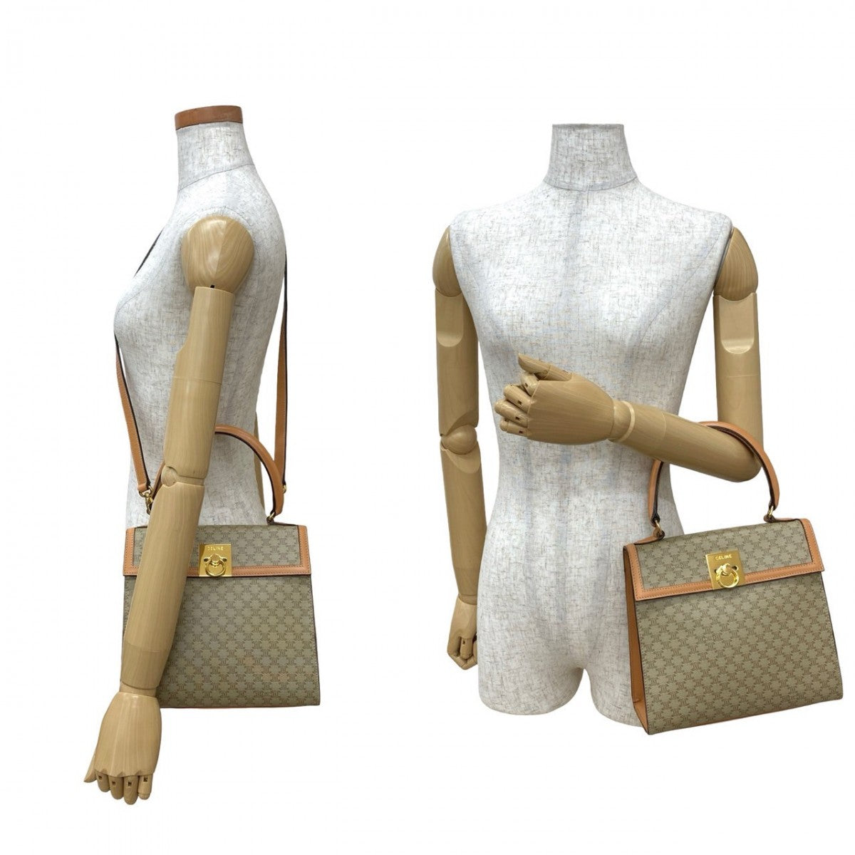 CELINE Shoulder Bag leather beige