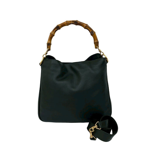 GUCCI Shoulder Bag leather black Bamboo