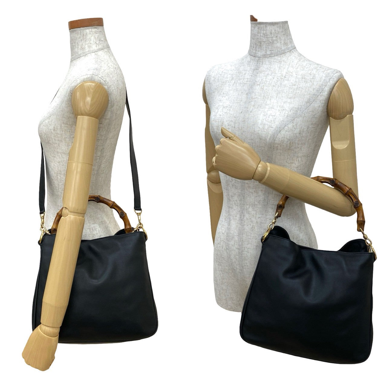 GUCCI Shoulder Bag leather black Bamboo