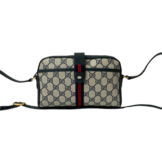 GUCCI Shoulder Bag leather Navy Sherry line