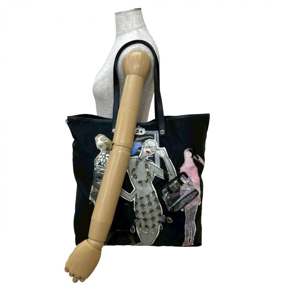 PRADA Tote Bag leather black Robot collection