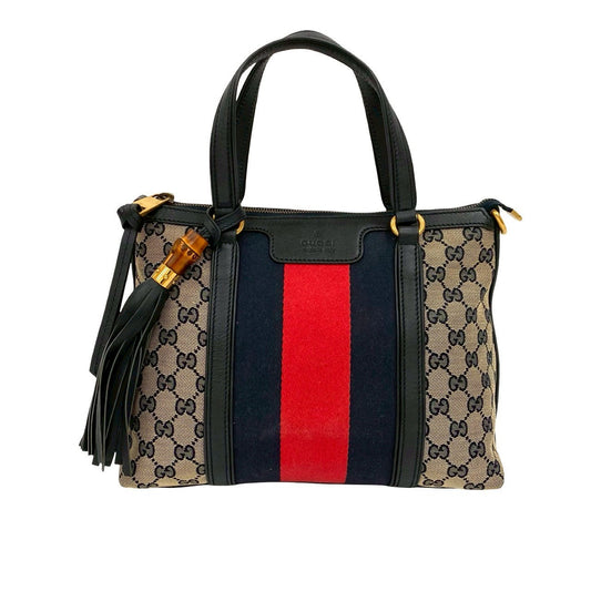 GUCCI Handbag canvas Navy Sherry line