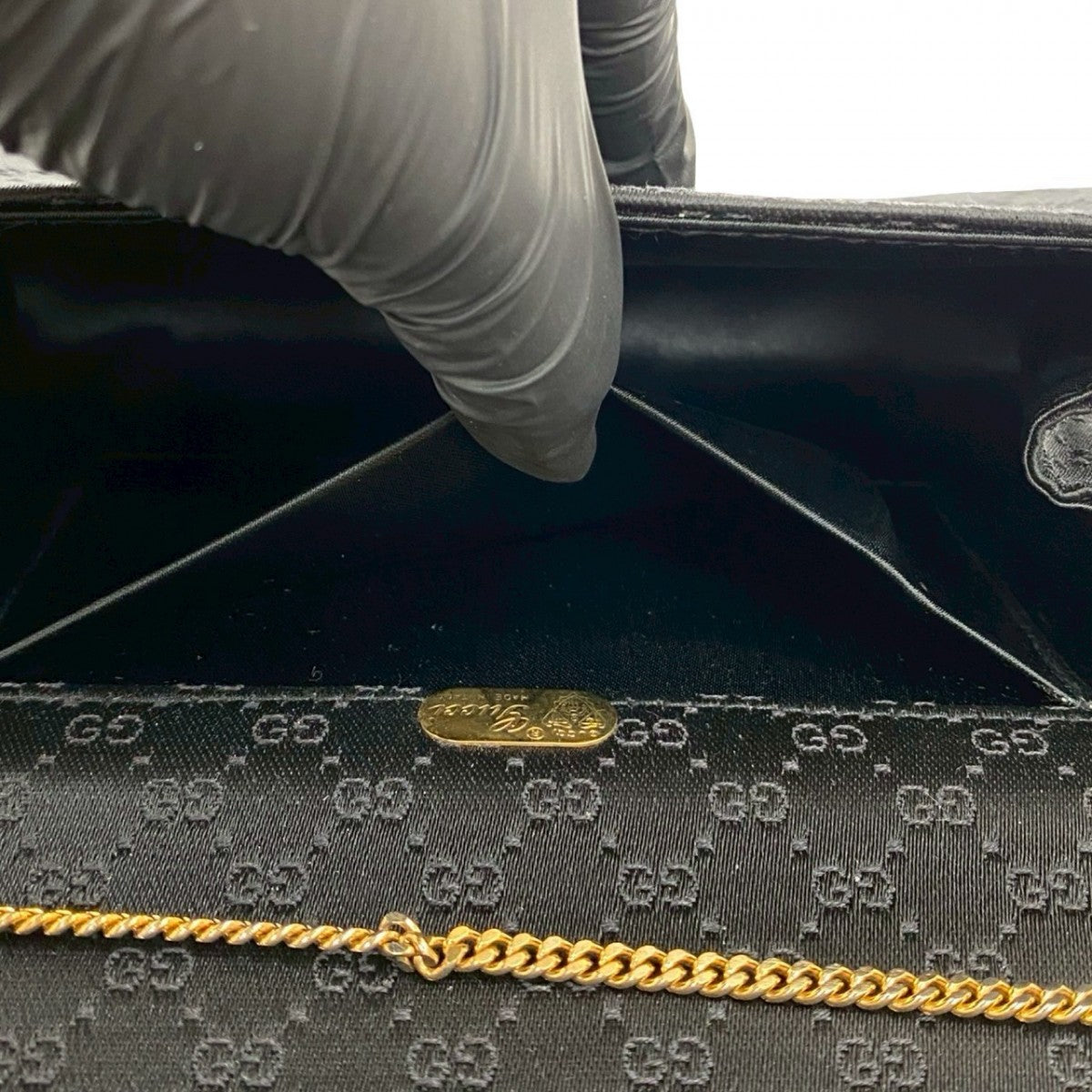 GUCCI Shoulder Bag Satin black ChainShoulder