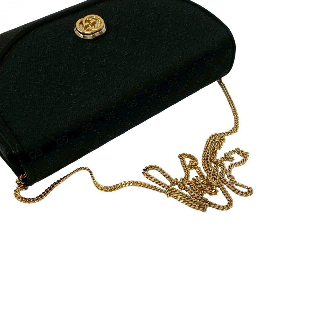 GUCCI Shoulder Bag Satin black ChainShoulder
