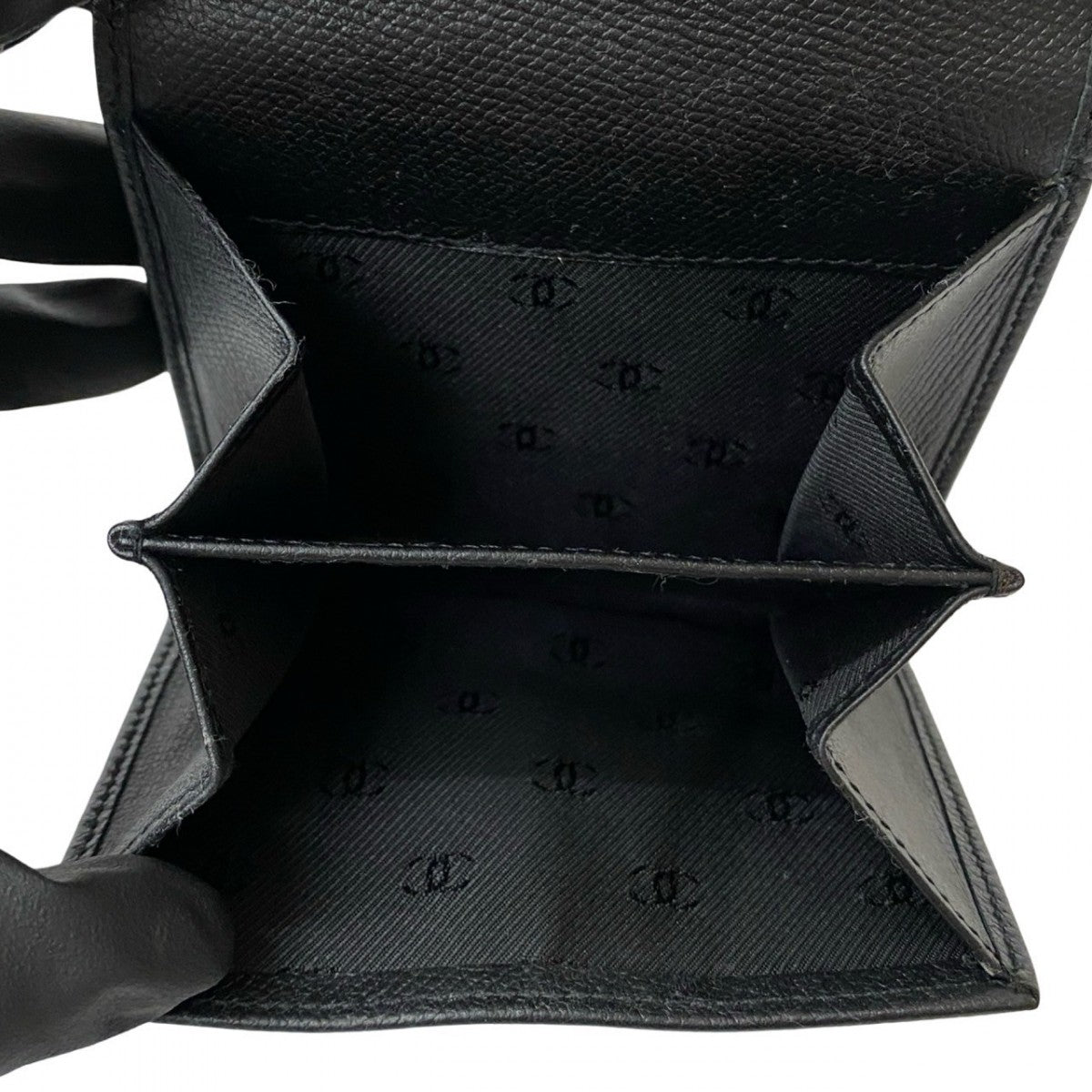 CHANEL Tri-fold wallet leather black