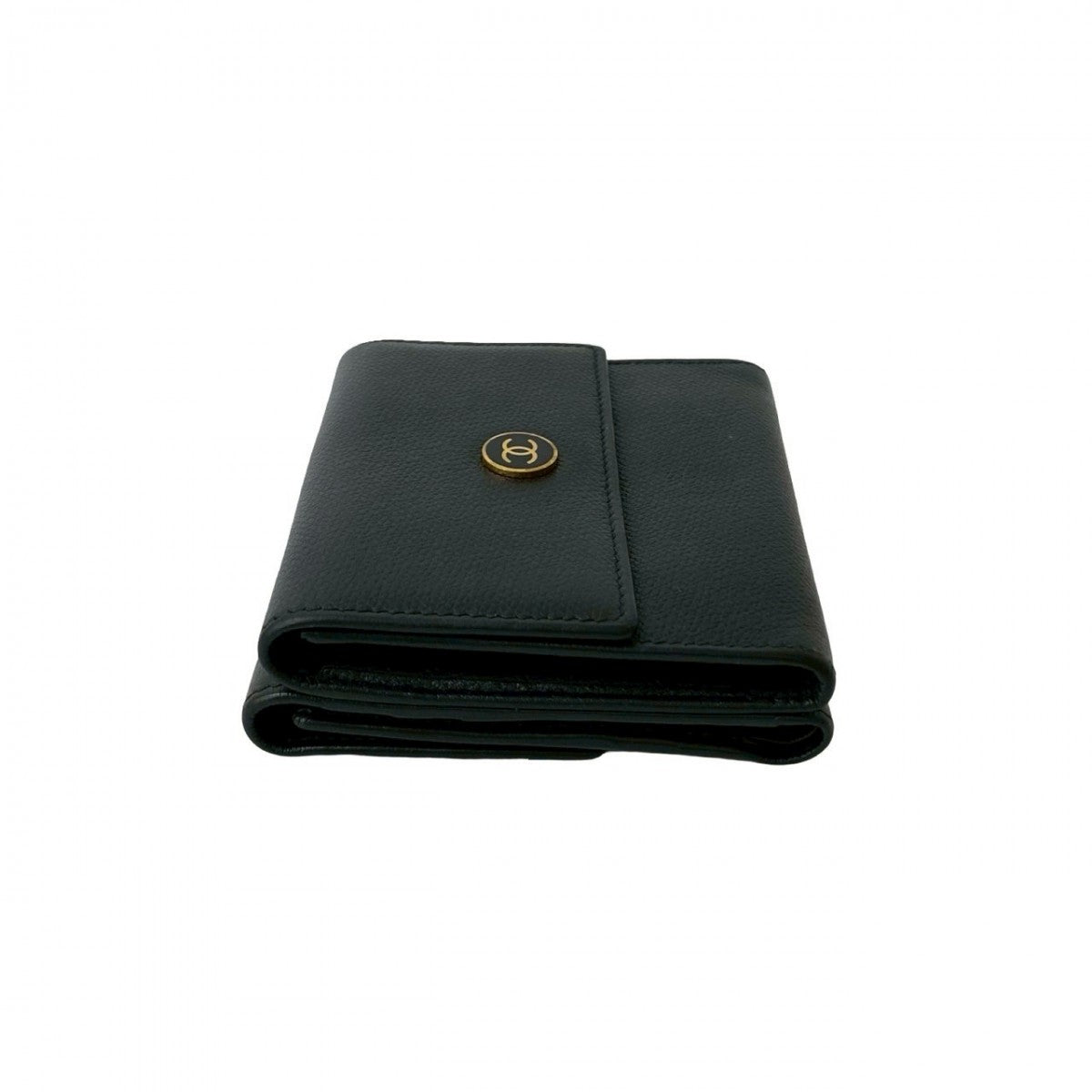 CHANEL Tri-fold wallet leather black