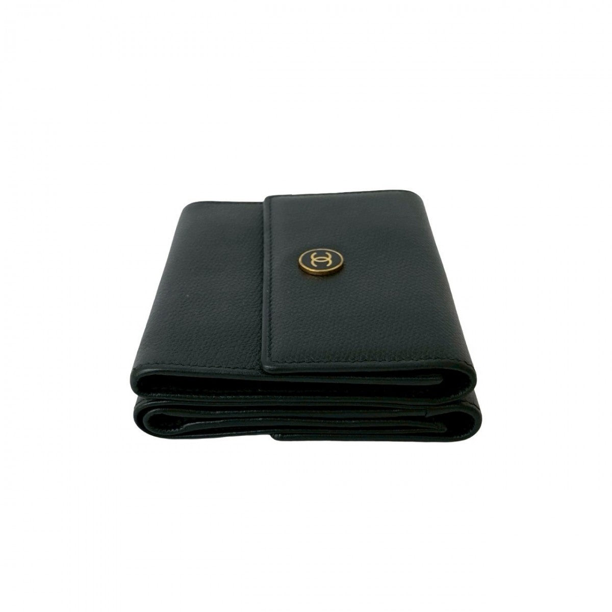 CHANEL Tri-fold wallet leather black