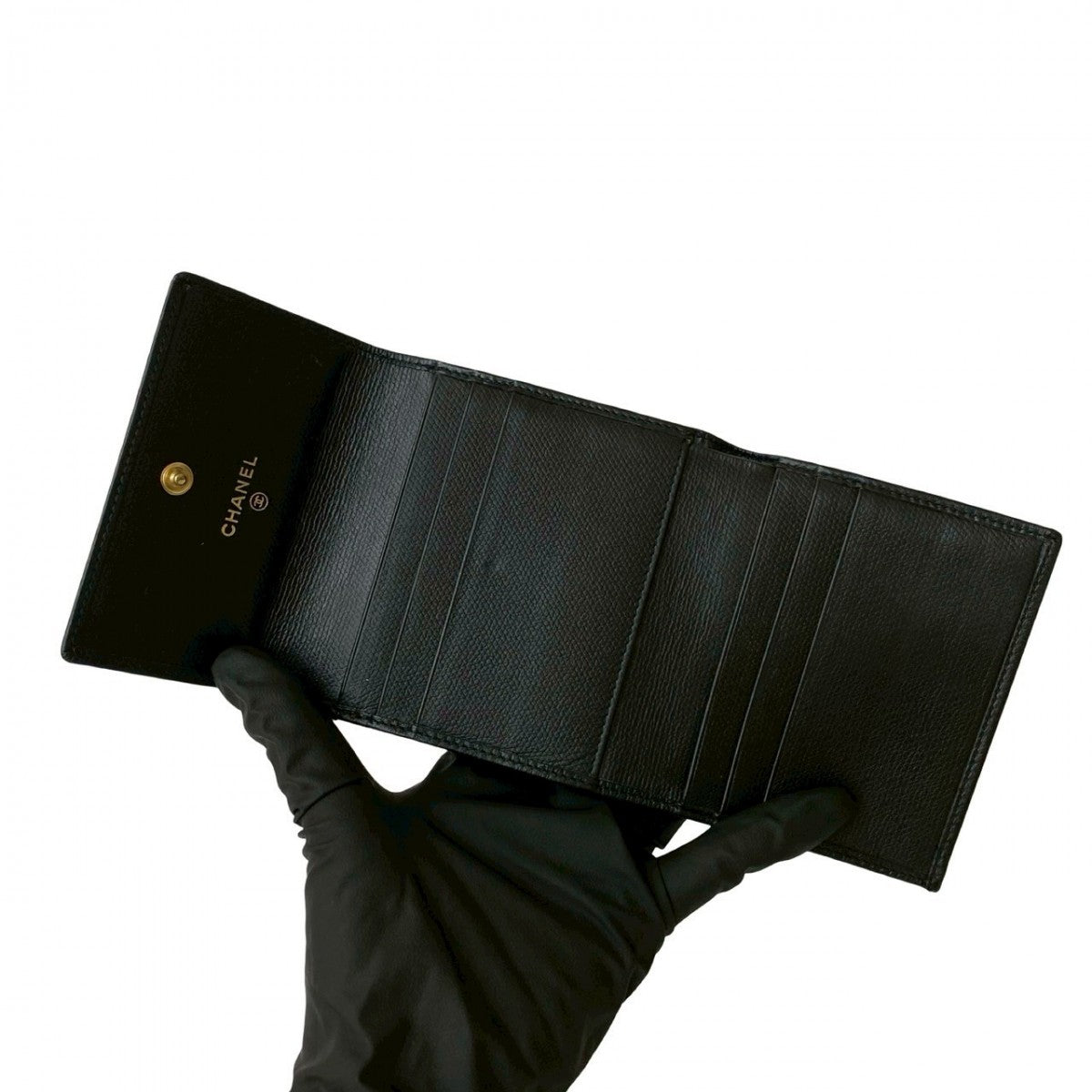 CHANEL Tri-fold wallet leather black