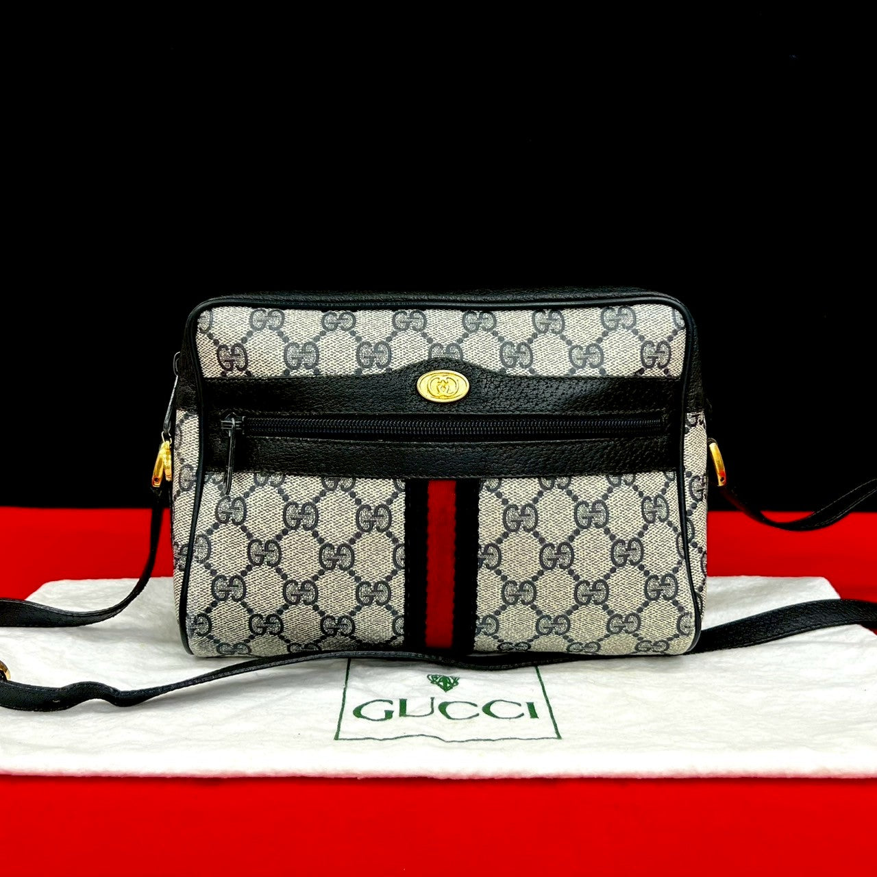 GUCCI Shoulder Bag leather Navy Sherry line