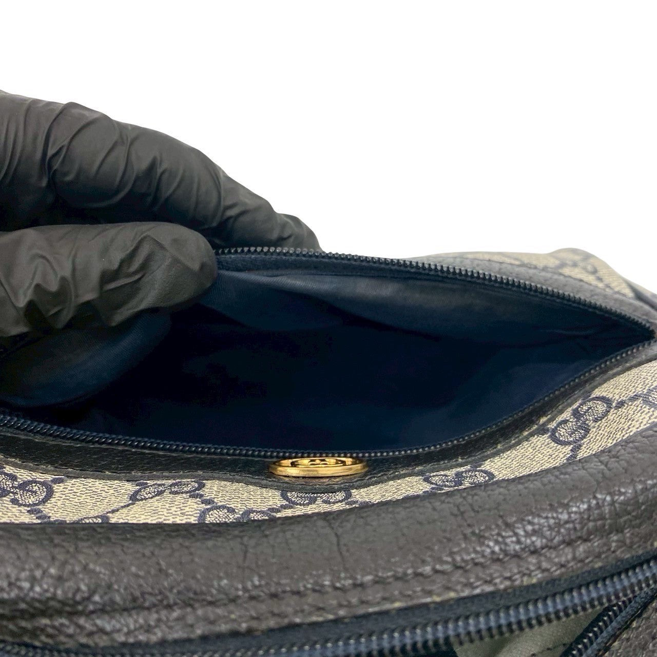 GUCCI Shoulder Bag leather Navy Sherry line