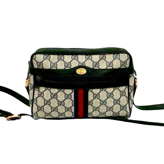 GUCCI Shoulder Bag leather Navy Sherry line