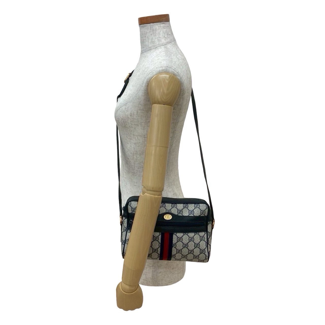 GUCCI Shoulder Bag leather Navy Sherry line