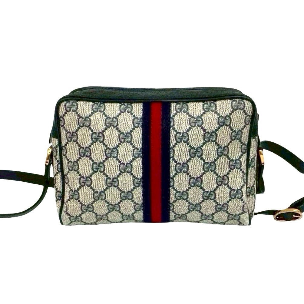GUCCI Shoulder Bag leather Navy Sherry line