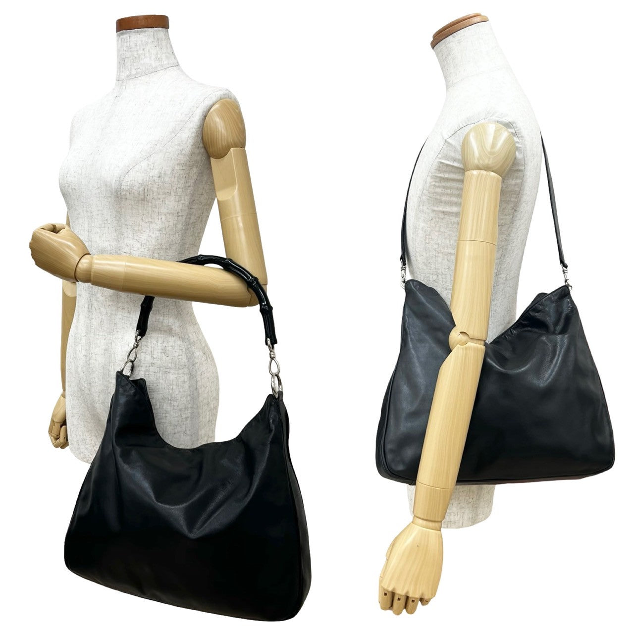 GUCCI Shoulder Bag leather black Bamboo