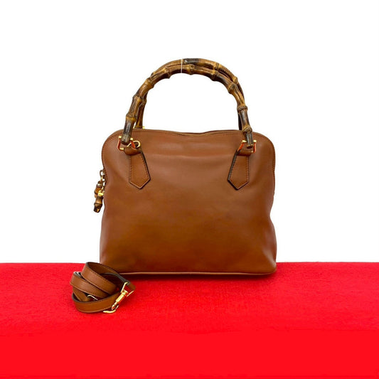 GUCCI Shoulder Bag leather Brown Bamboo