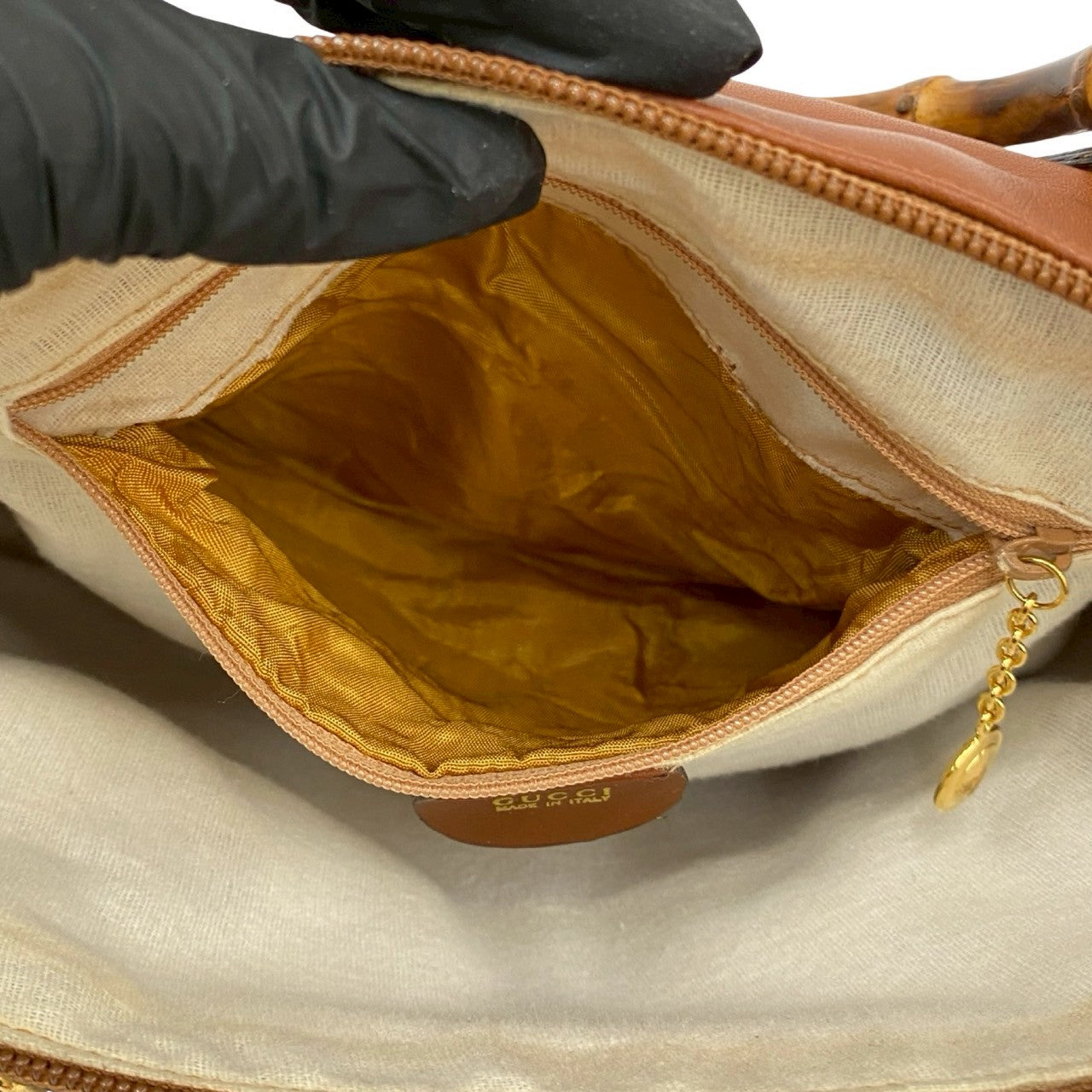 GUCCI Shoulder Bag leather Brown Bamboo