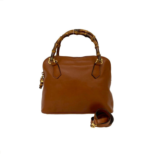 GUCCI Shoulder Bag leather Brown Bamboo