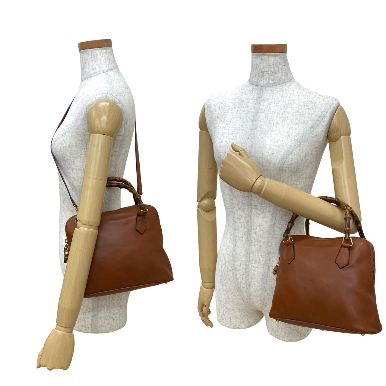 GUCCI Shoulder Bag leather Brown Bamboo