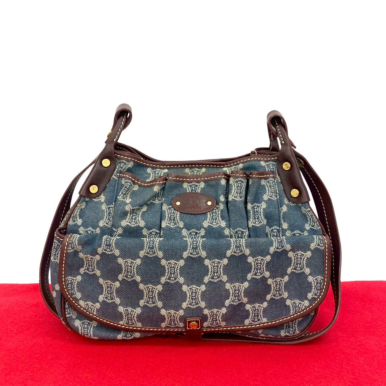 CELINE Shoulder Bag denim blue Paris Macadam