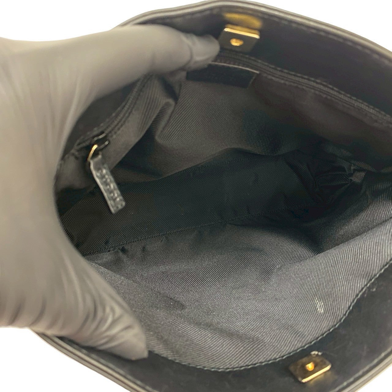 GUCCI Shoulder Bag leather black GG canvas
