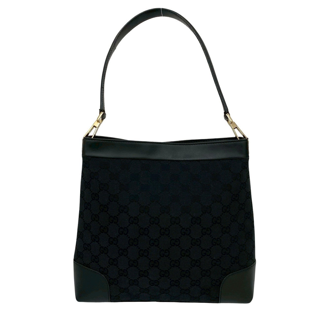 GUCCI Shoulder Bag leather black GG canvas