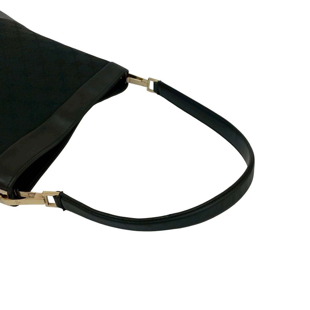 GUCCI Shoulder Bag leather black GG canvas