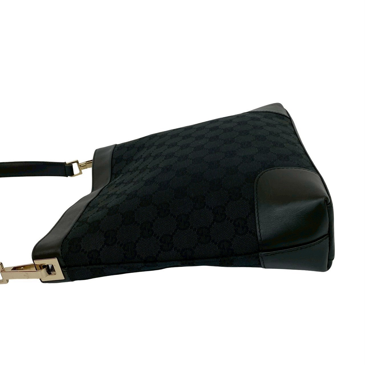 GUCCI Shoulder Bag leather black GG canvas