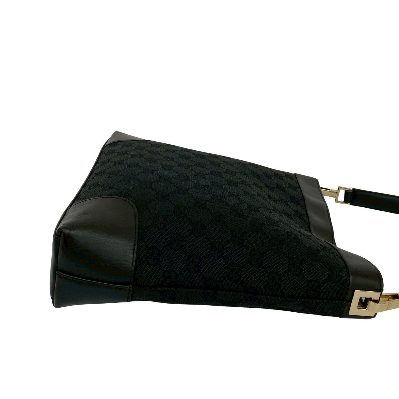 GUCCI Shoulder Bag leather black GG canvas