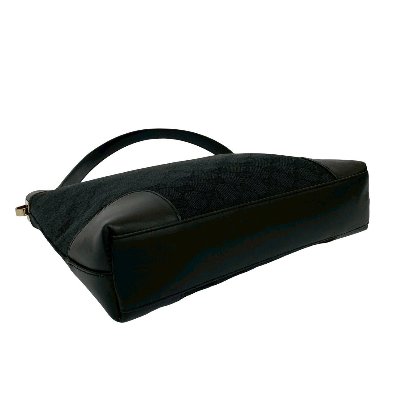 GUCCI Shoulder Bag leather black GG canvas