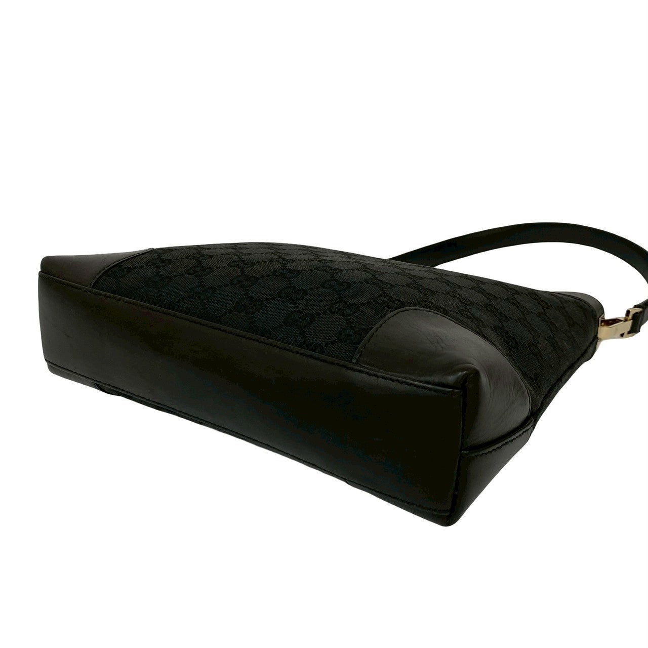 GUCCI Shoulder Bag leather black GG canvas